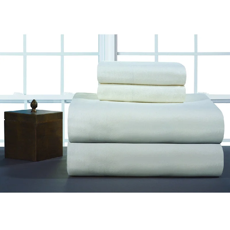 Anti-allergy bed topper-Pointehaven Ivory Solid Heavyweight Flannel Sheet Set