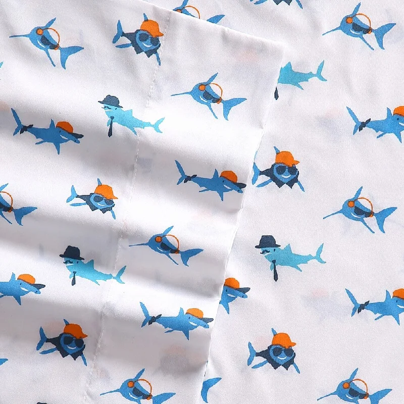 Plush microfiber bedspread-Porch & Den Kensington Gangsta Shark' Printed Sheet Set