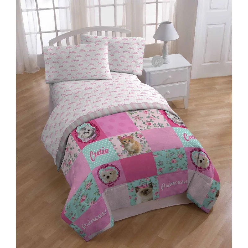 Floral silk bed throw-Princess Kitty Kitty Puppy Full Sheet Set