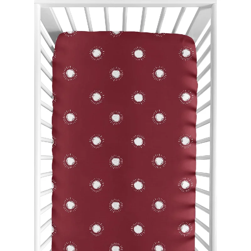 Soft percale throw-Red Boho Sun Boy Girl Fitted Crib Sheet Burgundy Wine White Bohemian Celestial Desert Sunshine Outdoors Nature Gender Neutral