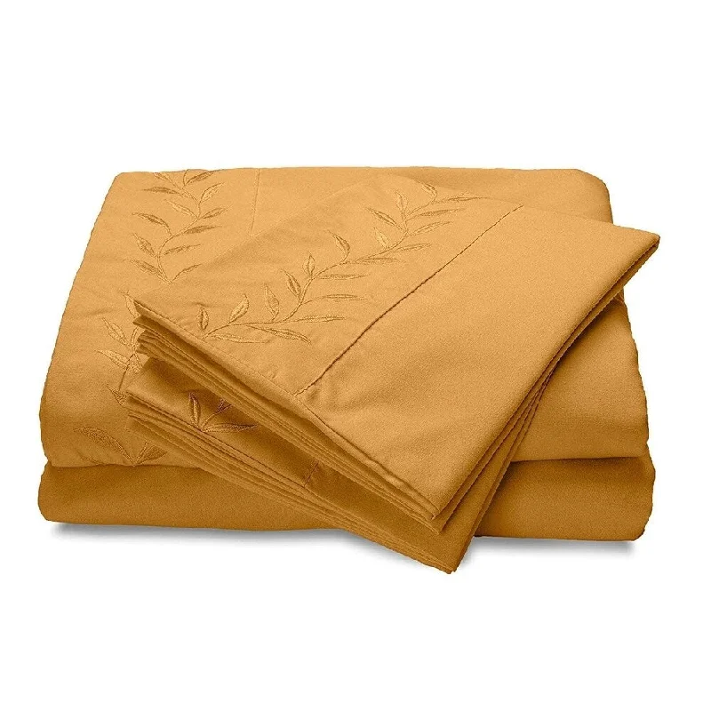 Organic cotton comforter-Reversifi Embroidered Bed Sheets Set Soft Brushed Microfiber Full, Amber Gold