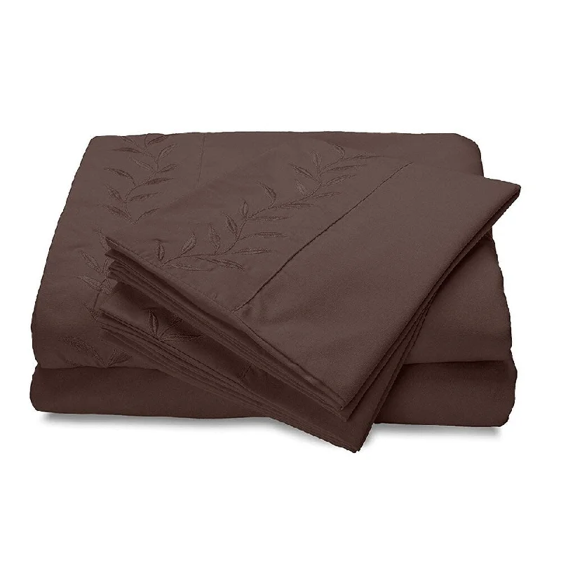 Floral linen throw-Reversifi Embroidered Bed Sheets Set Soft Brushed Microfiber Full, Chestnut/Brown