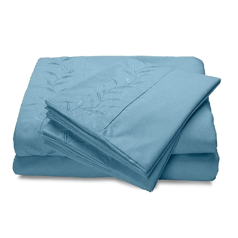 Crisp sateen pillowcase-Reversifi Embroidered Bed Sheets Set Soft Brushed Microfiber Full, Dream Blue