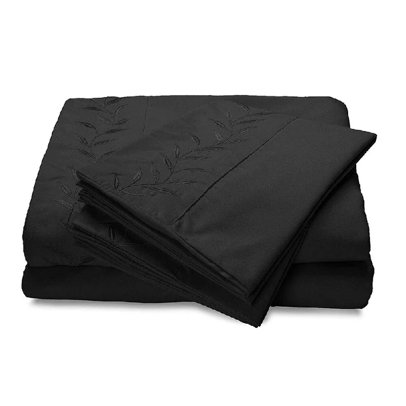 Soft flannel throw-Reversifi Embroidered Bed Sheets Set Soft Brushed Microfiber Full, Meteorite/Black