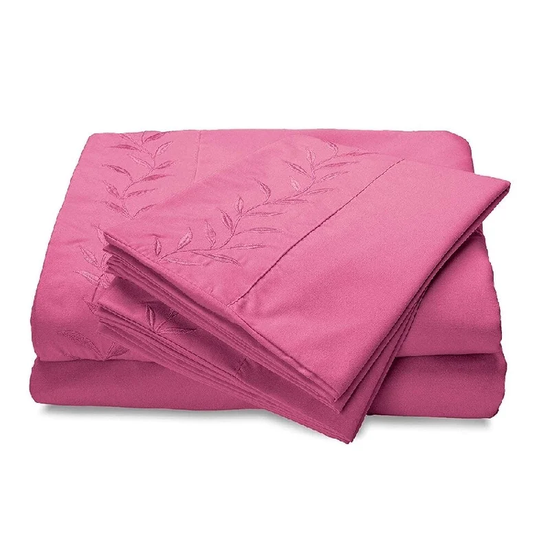 Reversible linen quilt-Reversifi Embroidered Bed Sheets Set Soft Brushed Microfiber Full, Poignancy/Pink