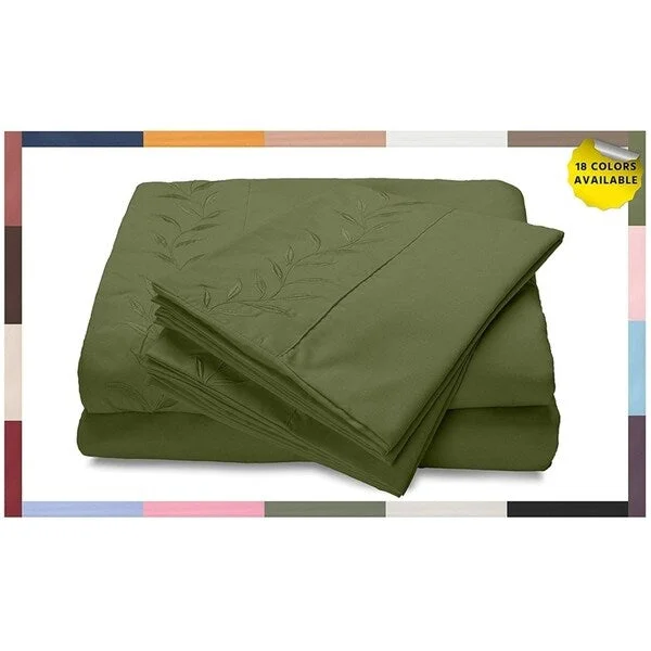 Brushed jersey bed sheets-Reversifi Embroidered Bed Sheets Set Soft Brushed Microfiber King, Callisto Green