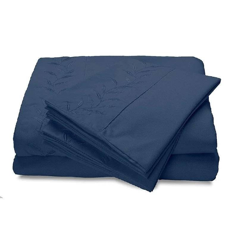 Cozy wool bed throw-Reversifi Embroidered Bed Sheets Set Soft Brushed Microfiber King, True Navy