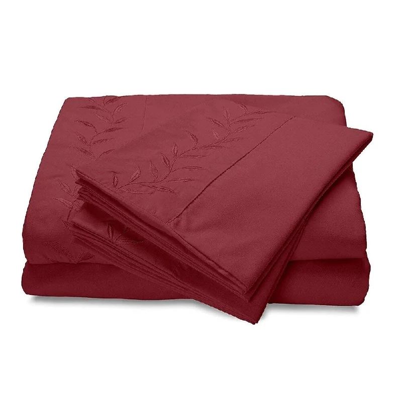 Silky flannel pillowcase-Reversifi Embroidered Bed Sheets Set Soft Brushed Microfiber Queen, Ruby Wine