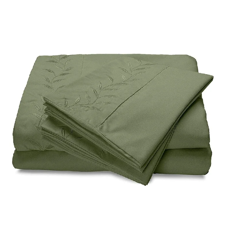 Breathable jersey bed sheets-Reversifi Embroidered Bed Sheets Set Soft Brushed Microfiber Twin, Oil Green