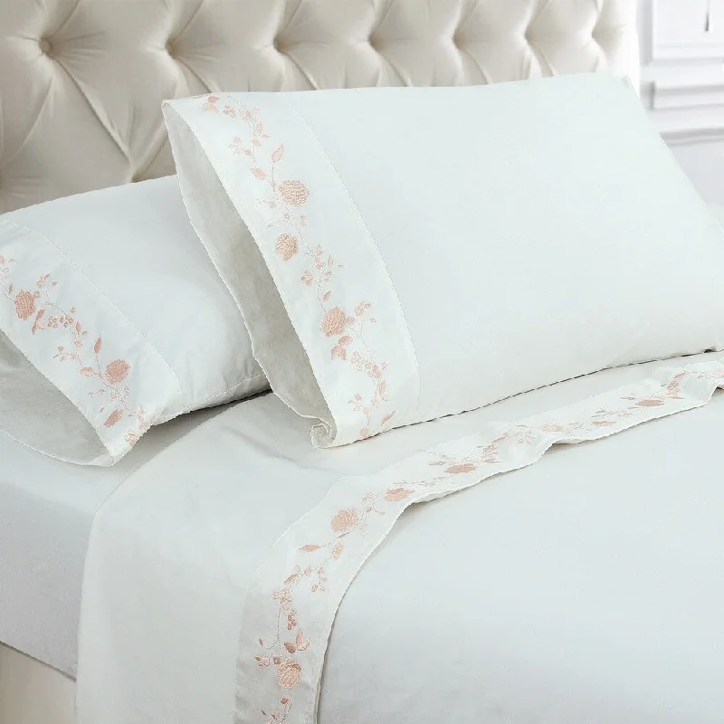 Linen blend comforter-Rose Vines 300 Thread Count Cotton Sateen Bed Sheet Set