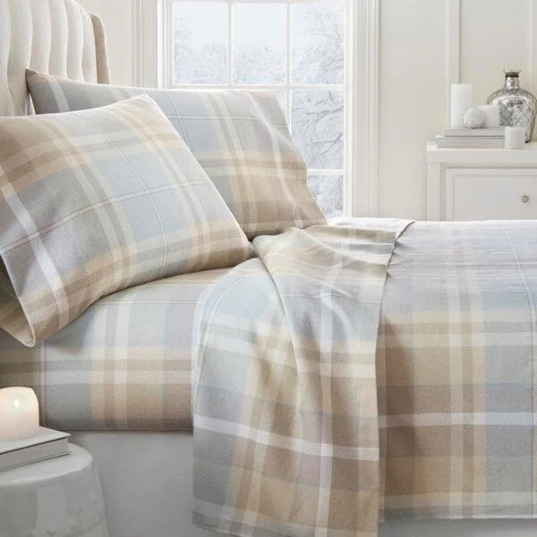 Linen blend throw blanket-Soft Essentials Premium Ultra Soft Plaid 4 Piece Flannel Bed Sheet Set