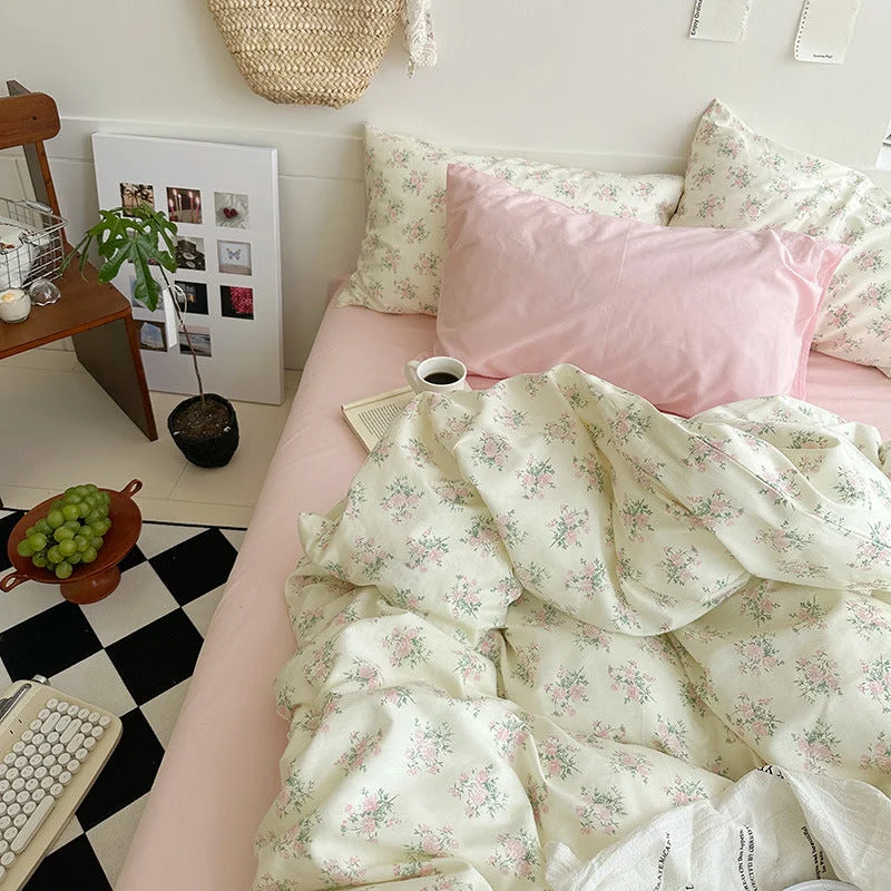 Soft jersey throw-Sweet Floral Bedding Set / Pink