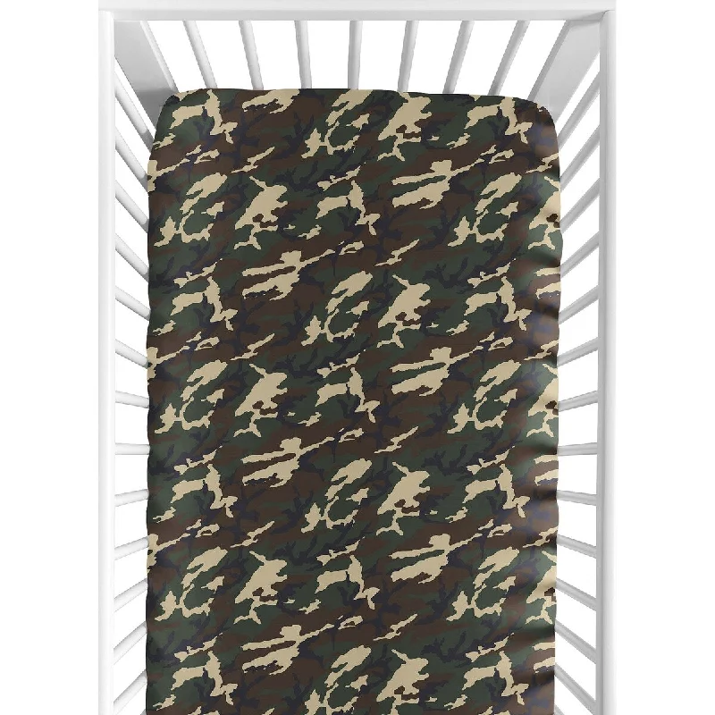 Lightweight linen throw-Sweet JoJo Designs Green Camo Fitted Crib Sheet