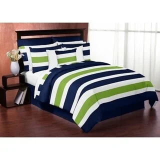 Organic cotton throw blanket-Sweet Jojo Designs Navy and Lime Stripe Collection 4pc Twin Bedding Set