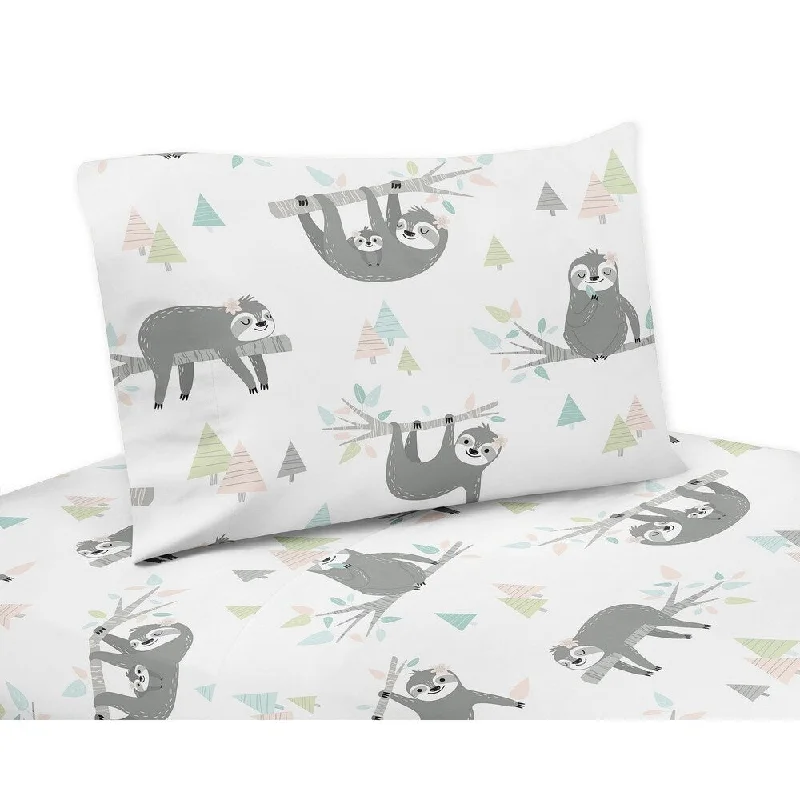 All-season microfiber quilt-Sweet Jojo Designs Pink and Grey Jungle Sloth Leaf 4pc Queen Sheet Set - Blush, Turquoise, Gray and Green Botanical Rainforest