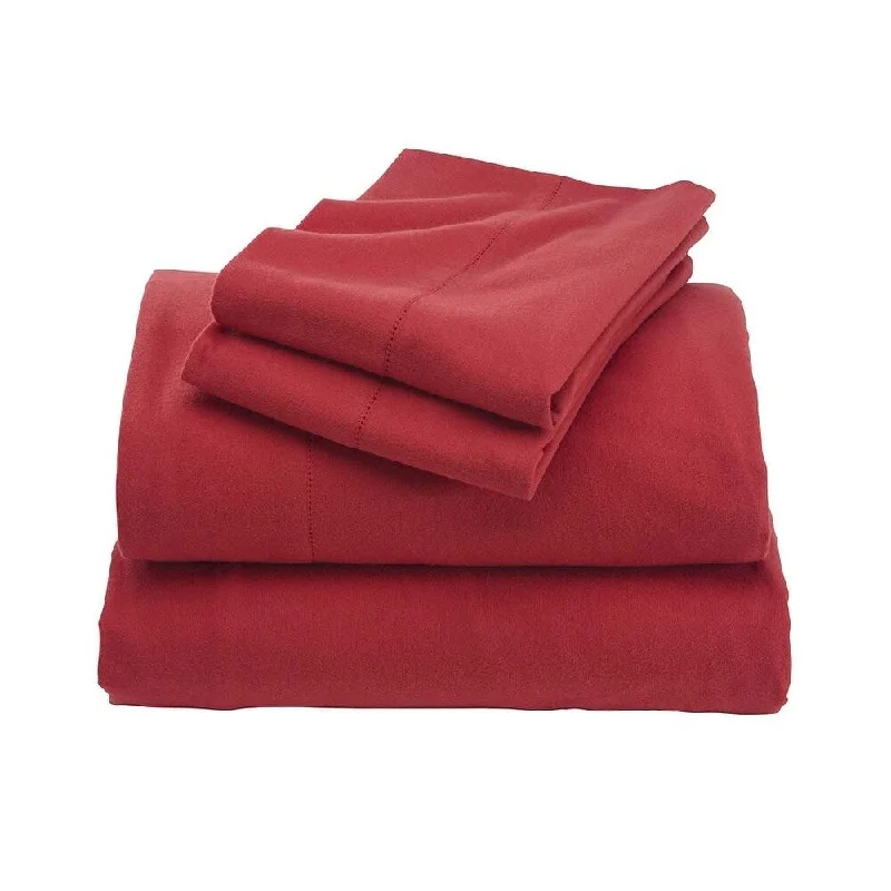 Plush wool bed blanket-Twin Signature Flannel Hemstitch Sheet Set - Paprika