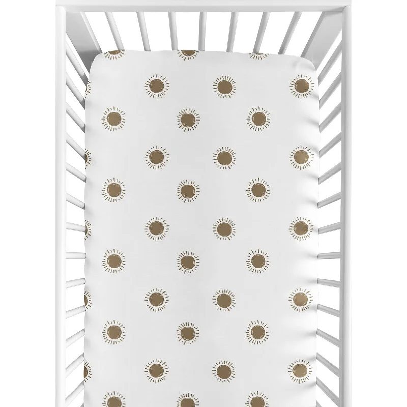 Cool jersey bed sheets-White Brown Boho Sun Boy Girl Fitted Crib Sheet Cocoa Tan Chocolate Bohemian Celestial Sky Desert Sunshine Nature Gender Neutral