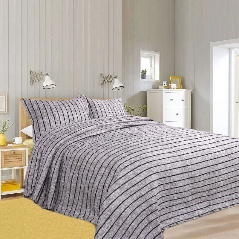 Natural cotton quilt set-3pc Stripe Quilt Bedspread Sham Set