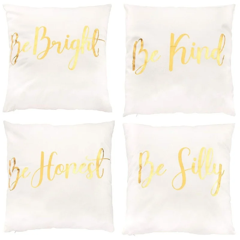 Orthopedic bamboo pillow-4-Pack Modern Gold Foil Lettering Design Couch Throw Pillow Cases Cushion Covers