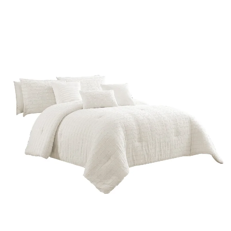 Silky sateen bed throw-6 Piece Cotton King Comforter Set with Fringe Details, White