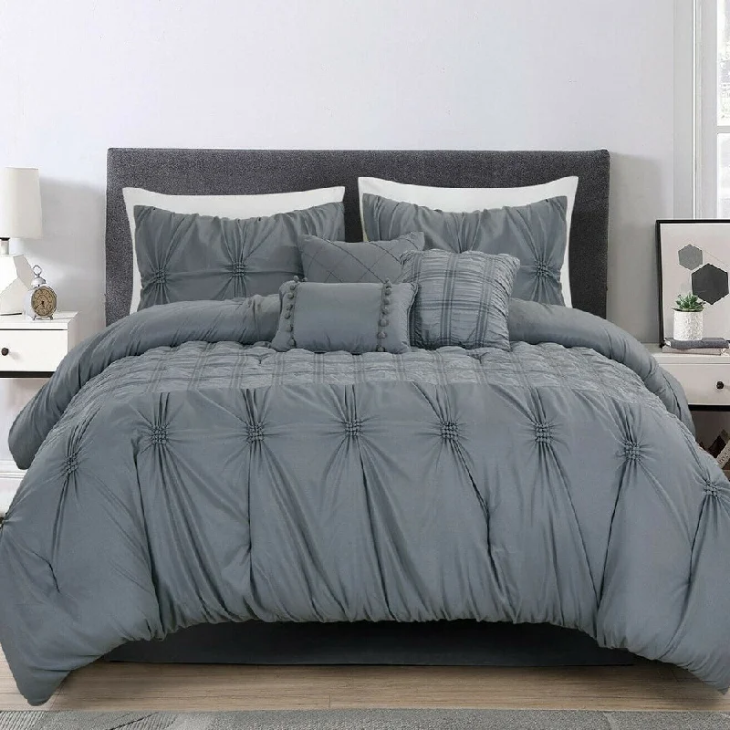 Natural cotton quilt set-7 Piece Comforter Set Embroidered Design Microfiber King Grey