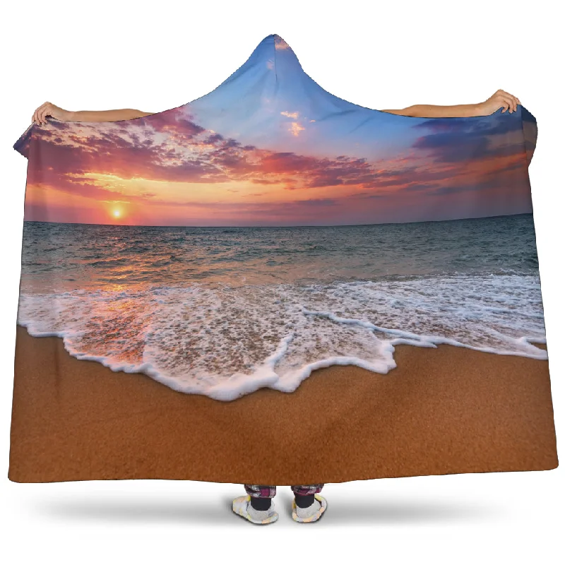 Natural bamboo throw-Beach Sunset Hooded Blanket