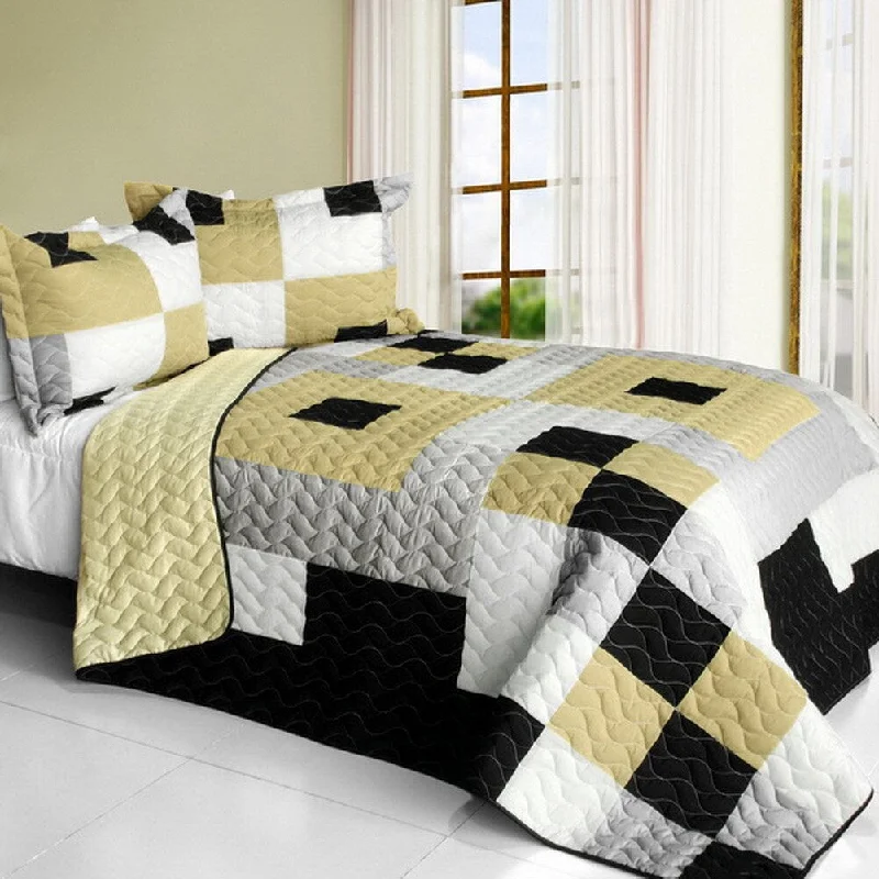 Natural bamboo throw-Bee's Garden Brand New Vermicelli-Quilted Patchwork Quilt Set Full/Queen