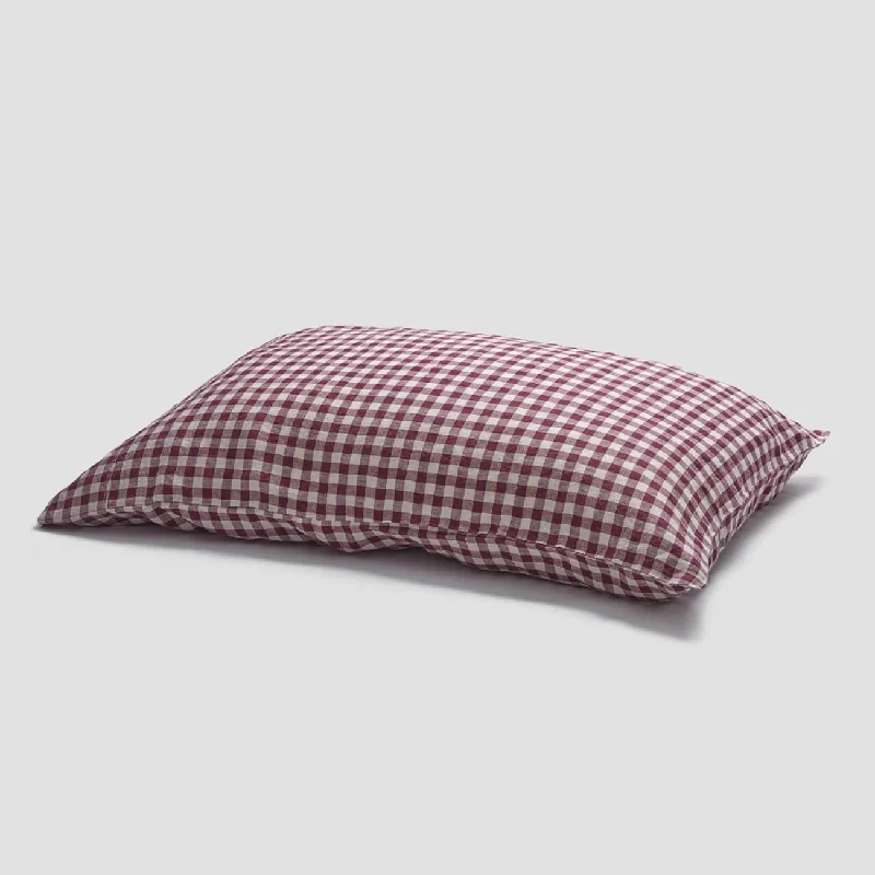 Smooth percale sheet set-Berry Gingham 100% Linen Pillowcases (Pair)