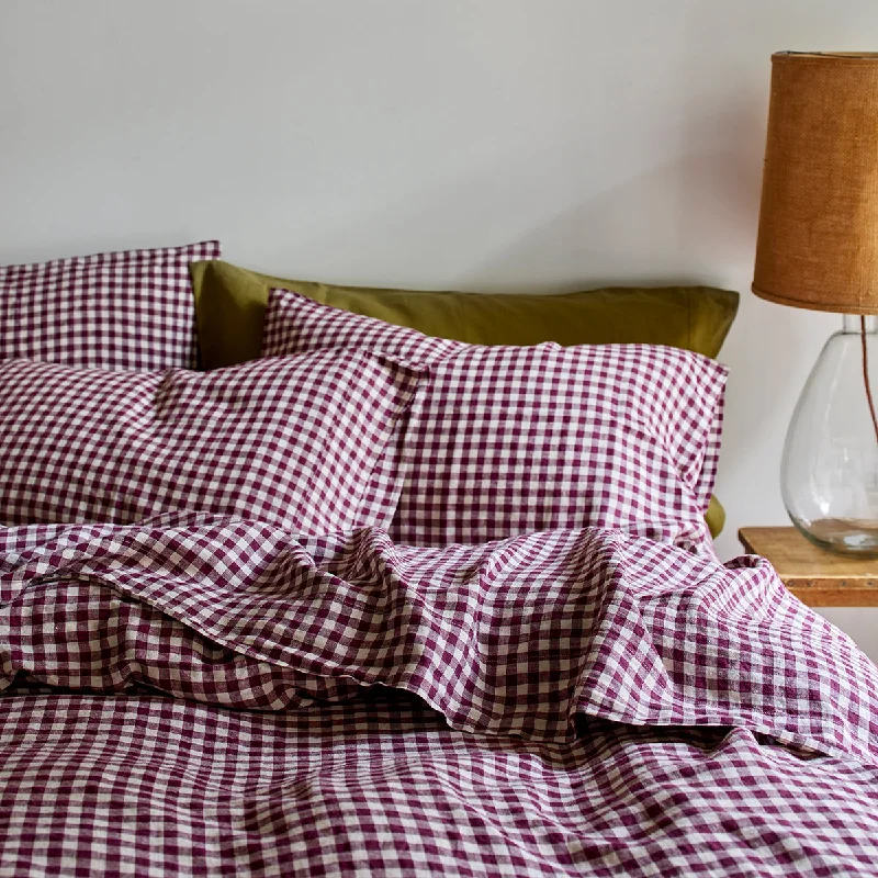 All-season bamboo throw-Berry Gingham Linen Blend Pillowcase (Pair)