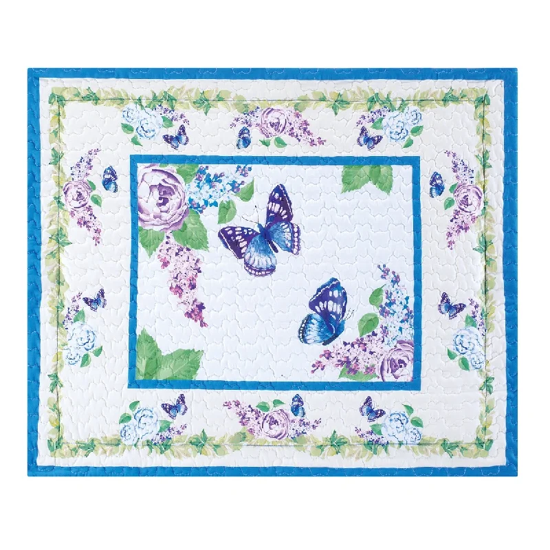 Linen tencel throw-Blue Butterfly Floral Lattice Pillow Sham