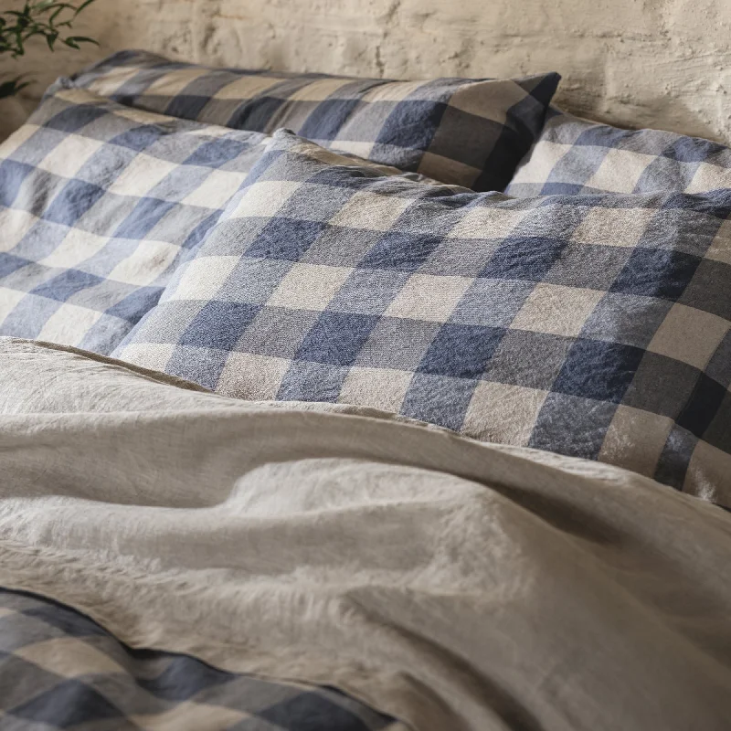 All-season cotton bedspread-Blueberry Emsworth Plaid Linen Blend Pillowcase (Pair)