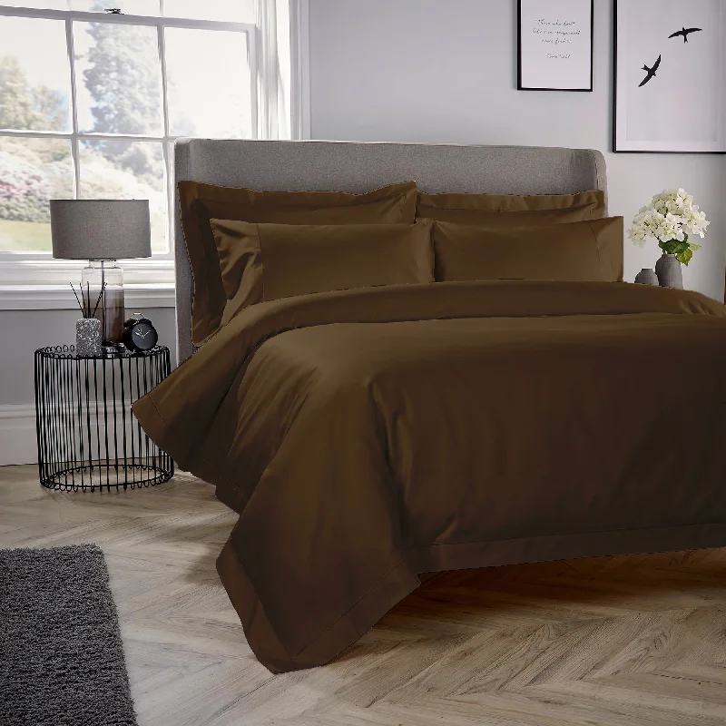 Anti-slip bed mattress-Brown T-500 Cotton Sateen Quilt Cover Set