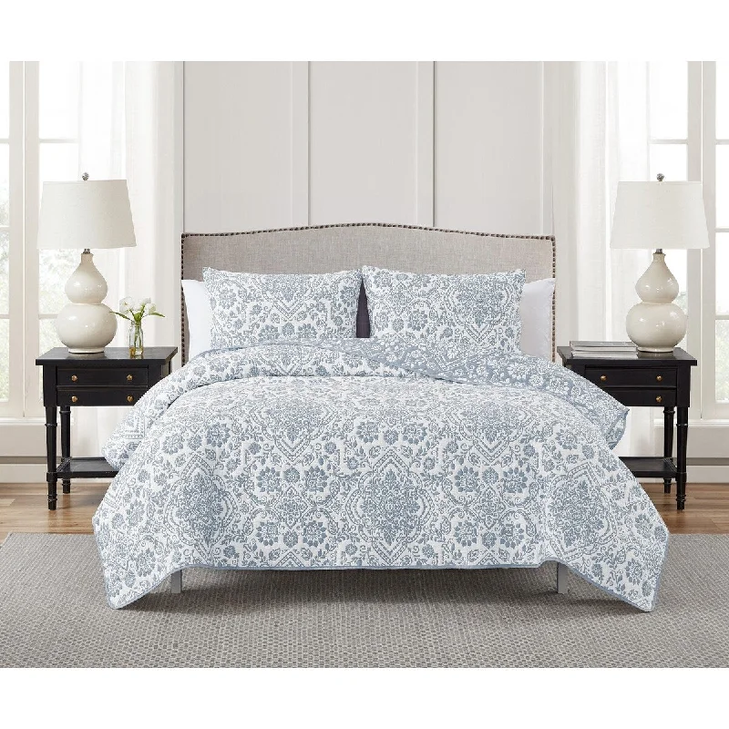 Silky jersey comforter-CEDAR COURT Deena Blue Soft Matelasse Jacquard Quilt Set