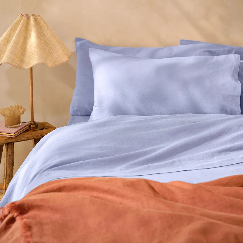 Warm microfiber bed blanket-Celeste Blue Linen Blend Pillowcases (Pair)