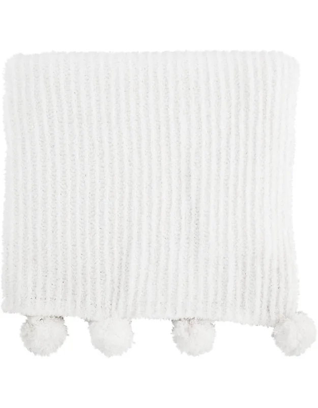 Cozy wool bed throw-Chenille Pom Pom Blanket In Ivory