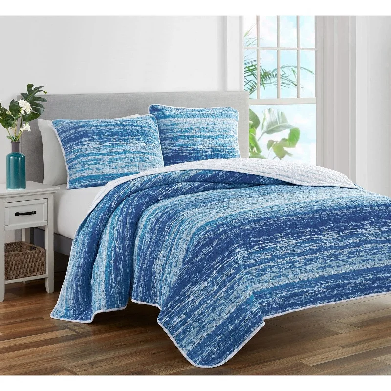 Plush sherpa bed blanket-Coastal Stripes Soft Cotton Reversible Quilt Set