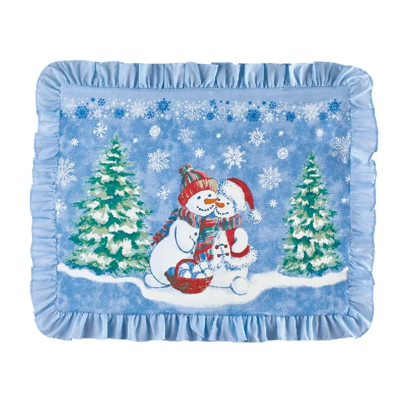 Lightweight flannel bedspread-Colorful Snowman Couple In Wreath Ruffled Pillow Sham