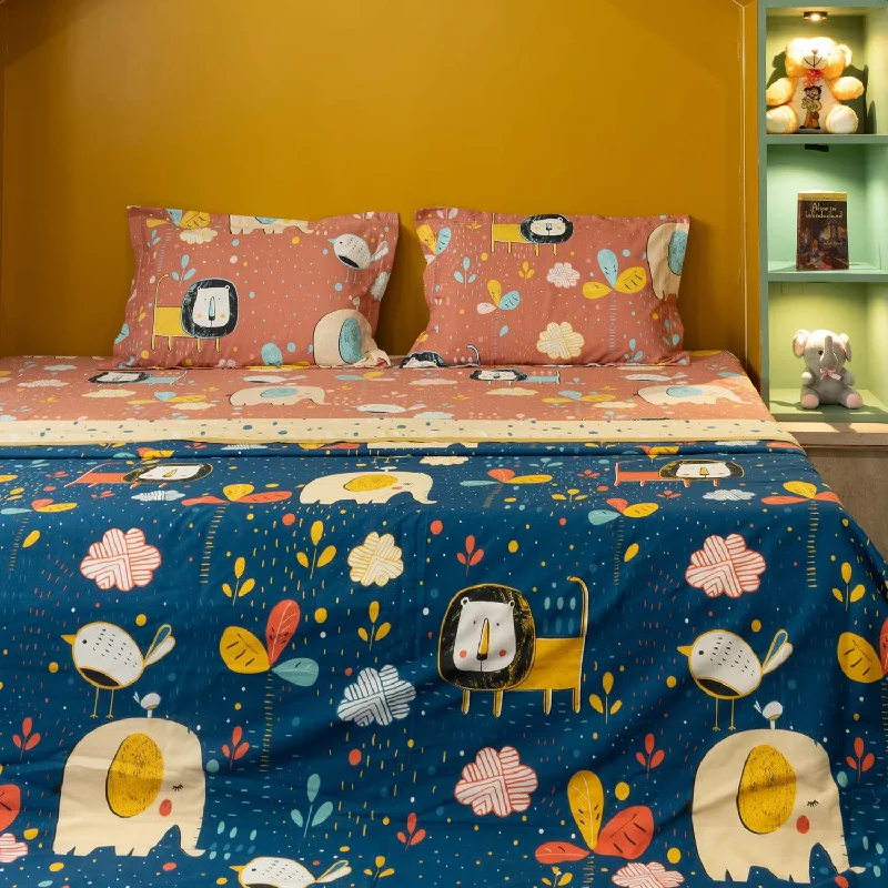 Floral silk throw-Cotton Bedsheet + AC Blanket Combo Pack - (Combo 24 - Lion King Terra + Lion King Terra)