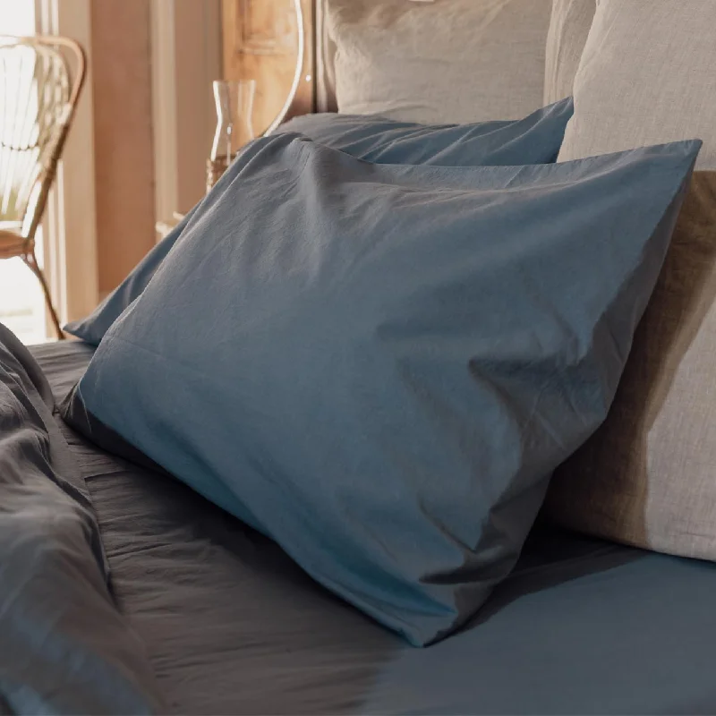 Luxe fleece throw-Cove Blue Washed Percale Cotton Pillowcases (Pair)