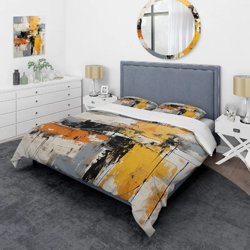 Thick linen throw blanket-Designart "Abstract yellow and black collage II" Abstract Collages Bedding Cover Set - Traditional Bed Set with Shams