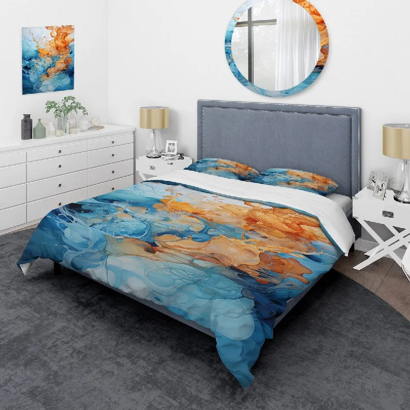 Satin jersey bed skirt-Designart "Aqua Dream rush flow 1" Abstract Collages Bedding Cover Set - Traditional Bed Set with Shams