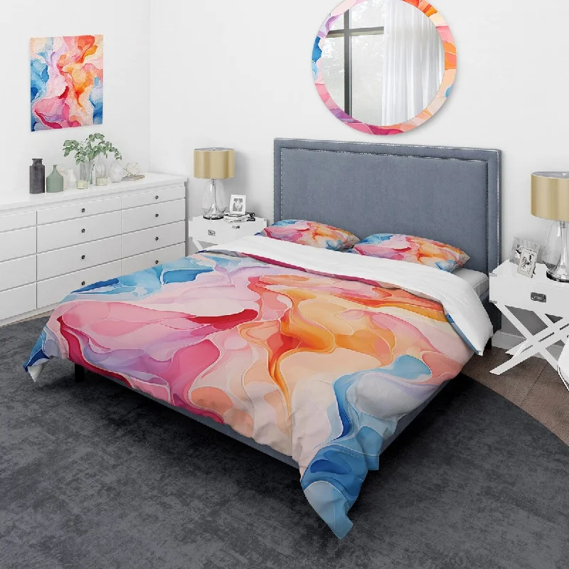 Luxe knit bed blanket-Designart "Colorful fluid Abstract Liquid ink I" Abstract Liquid ink Bedding Cover Set - Traditional Bed Set with Shams