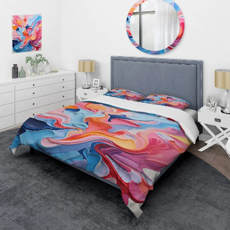 Breathable mattress topper-Designart "Colorful fluid Abstract Liquid ink II" Abstract Liquid ink Bedding Cover Set - Traditional Bed Set with Shams