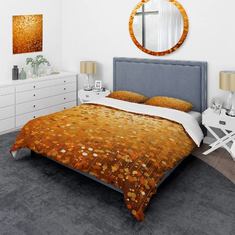 Warm fleece bed blanket-Designart "Golden dot Sunset Reverie I" Abstract Collages Bedding Cover Set - Traditional Bed Set with Shams