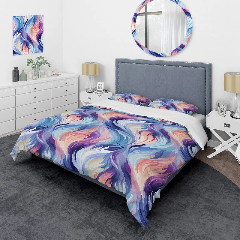 Silky jersey comforter-Designart "Purple And Blue Mystic Ikat Dreams" Blue Modern Bedding Cover Set With 2 Shams