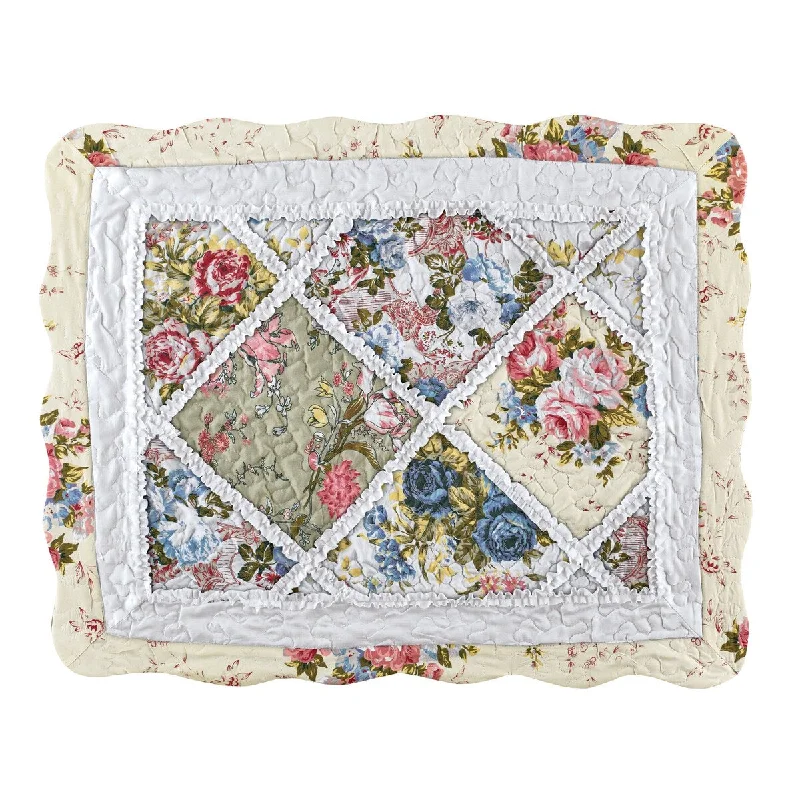 Luxe chenille bed blanket-Diamond Patchwork Enchanted Garden Pillow Sham