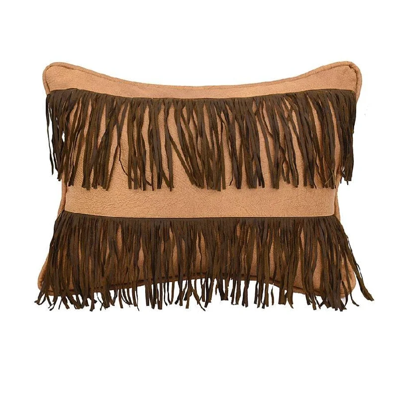 Plush wool comforter-Double Row Tan Fringe Throw Southwest Pillow