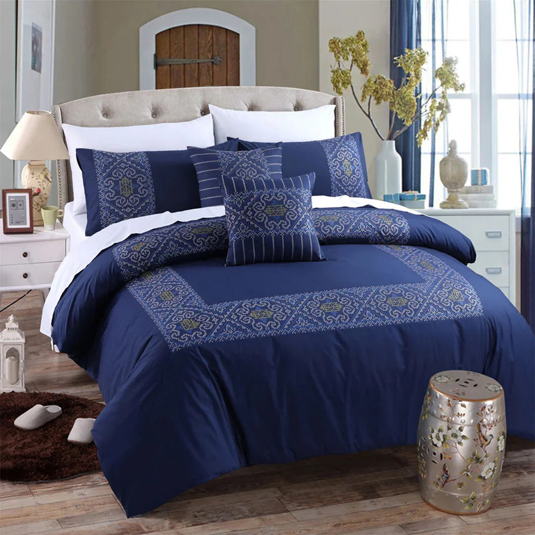 Cool tencel sheet set-Duke Embroidered Quilt Cover Set