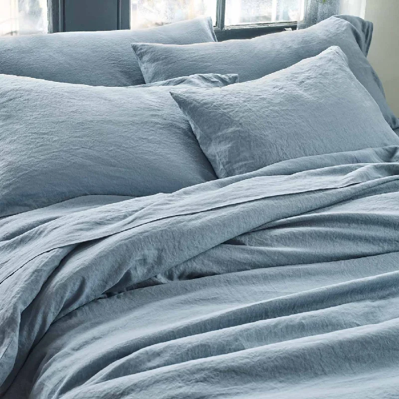 Textured linen comforter-Dusk Blue 100% Linen Pillowcases (Pair)