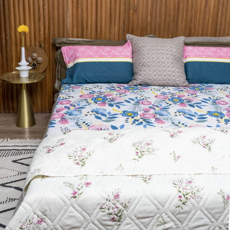 Floral cotton comforter-Cotton Bedsheet + AC Blanket Combo Pack - (Combo 7 - Earth Blue + Egypt)